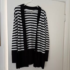 Anne Klein black and white striped cardigan 
Size 2X